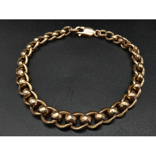 81 - A Vintage 9K Rose Gold Curb and Ball Link Bracelet. 19cm. 20.05g.