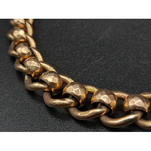 81 - A Vintage 9K Rose Gold Curb and Ball Link Bracelet. 19cm. 20.05g.