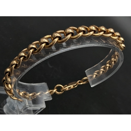 81 - A Vintage 9K Rose Gold Curb and Ball Link Bracelet. 19cm. 20.05g.