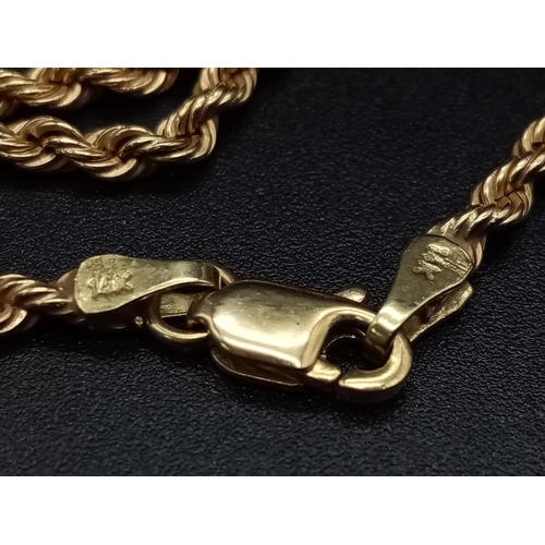 95 - A 14K Yellow Gold Matinee Rope Twist Necklace. 60cm. 17.45g.