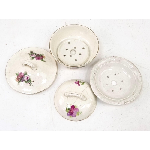 1306 - An Antique Victorian Wash Bowl, Jug and Two Lidded Soap Dish set with matching floral pattern. Jug -... 