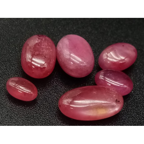 1015 - A lot of 6 Cabochon Natural Rubies - Earth Mined. 18.50ct in total.