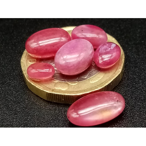 1015 - A lot of 6 Cabochon Natural Rubies - Earth Mined. 18.50ct in total.