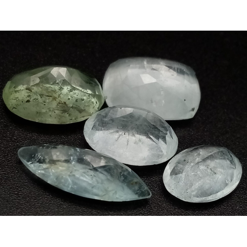 1109 - A lot of 5 Natural Aquamarines- Faceted - Untreated Earth Mined. 39.20ct in total.