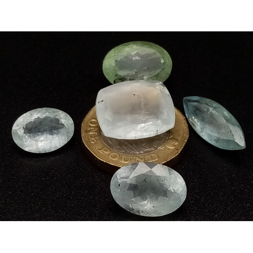 1109 - A lot of 5 Natural Aquamarines- Faceted - Untreated Earth Mined. 39.20ct in total.