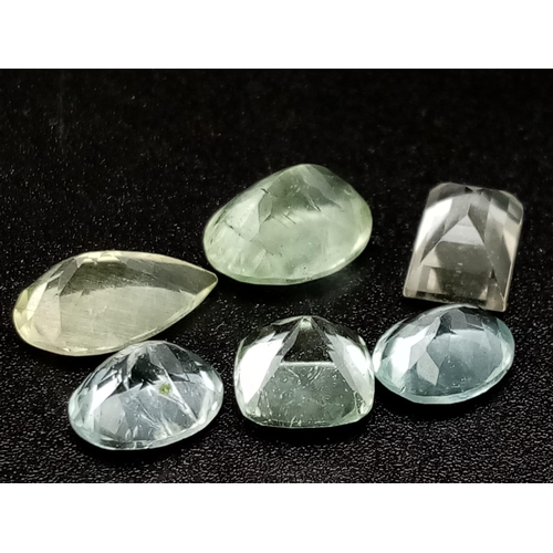 1123 - A lot of 6  Natural Aquamarines- Faceted - Untreated Earth Mined. 14.25ct in total.