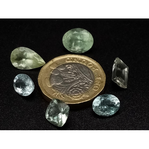 1123 - A lot of 6  Natural Aquamarines- Faceted - Untreated Earth Mined. 14.25ct in total.