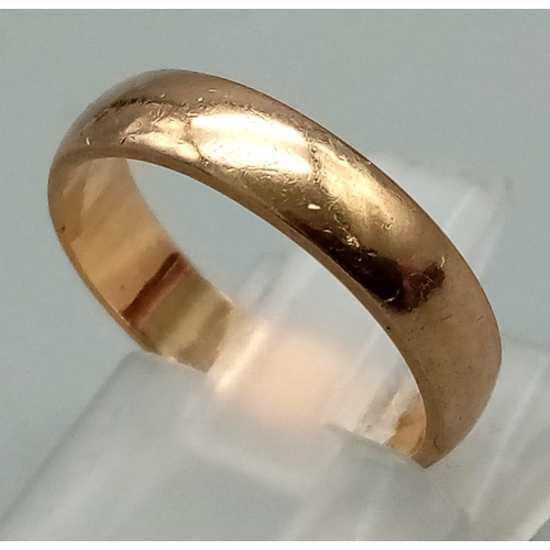 1212 - A Vintage 9K Yellow Gold Band Ring. Size J. 2.13g