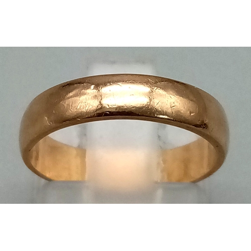 1212 - A Vintage 9K Yellow Gold Band Ring. Size J. 2.13g