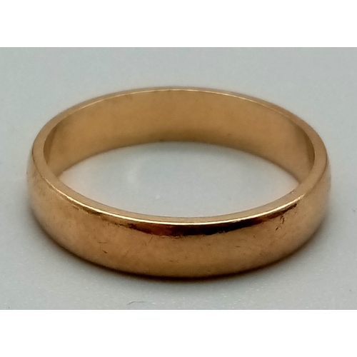 1212 - A Vintage 9K Yellow Gold Band Ring. Size J. 2.13g