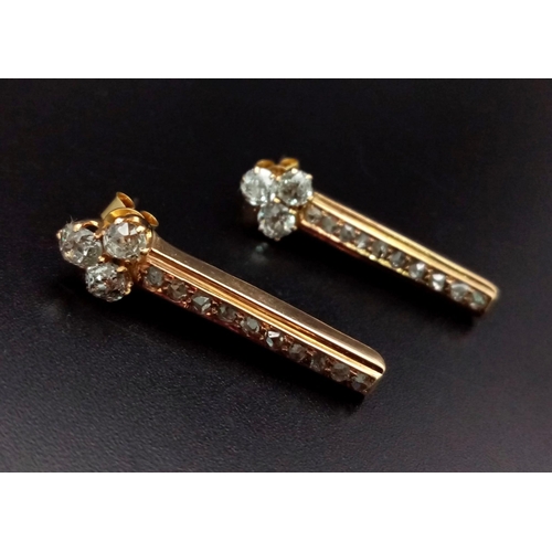 1263 - 18k Rose Gold Diamond Dangler Earrings. 1ct Diamond.  Total Weight 5.08grams