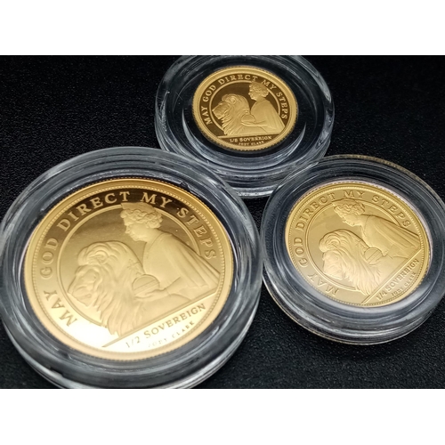 25 - A 24K Gold Queen Elizabeth 95th Birthday Commemorative Coin Set. Includes: One-eighth, quarter and h... 