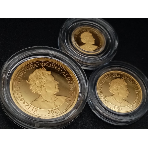 25 - A 24K Gold Queen Elizabeth 95th Birthday Commemorative Coin Set. Includes: One-eighth, quarter and h... 