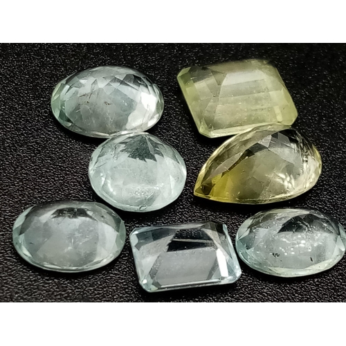 831 - A Lot of 7  Natural Aquamarine- Faceted- AAA Grade. total weight 14ct.