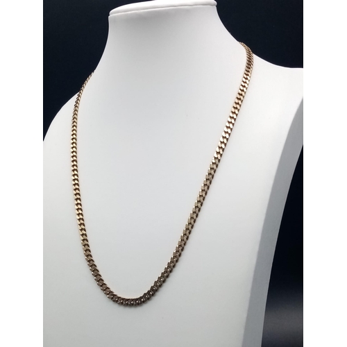 88 - A Vintage 9K Yellow Gold Flat Curb Chain/Necklace. Small links. 46cm. 15.83g