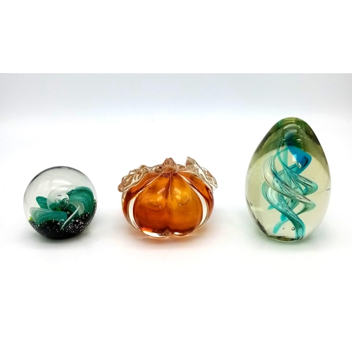 1207 - A Selection of 3 Paperweights, Tallest is 11cm in height.