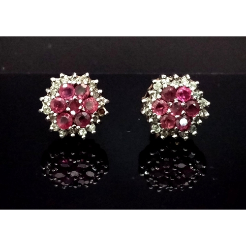 1312 - A Pair of Vintage 9K Yellow Gold Ruby and Diamond Earrings. 2.16g total weight