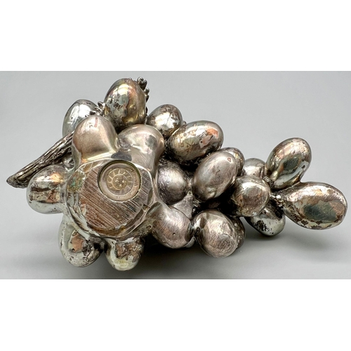 477 - A Very Nicely Presented Silver Plate Sculpture of A Bunch Of Grapes. 311grams in weight. 14cm x 7cm.