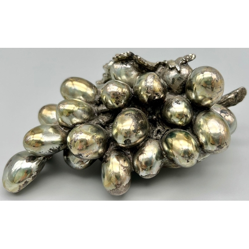 477 - A Very Nicely Presented Silver Plate Sculpture of A Bunch Of Grapes. 311grams in weight. 14cm x 7cm.