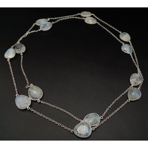 770 - 925 Silver and Moonstone Necklace and Earrings Set. 42.93grams. necklace is approx 110cm in length.