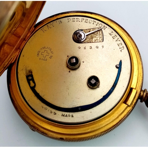 883 - An Antique Kays Perfection Lever 925 Silver Gold Plated Pocket Watch. In working order but second su... 