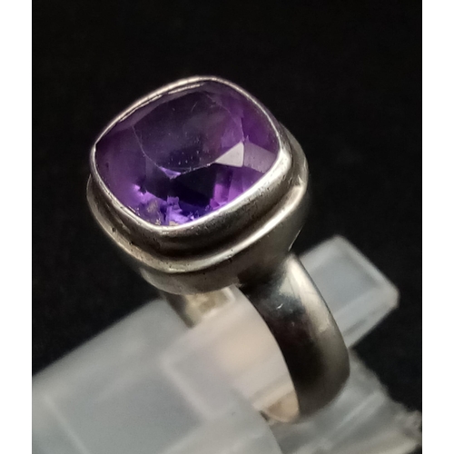 1329 - A 925 Silver Amethyst Ring and Pendant. Ring - Size L. Pendant - 4cm.