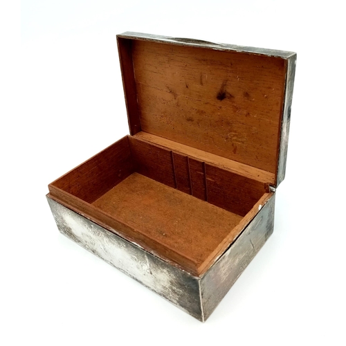 46 - An Antique 1907 Sterling Silver Trinket Box/Cigarette case. Wood-lined interior. Inscription on lid.... 