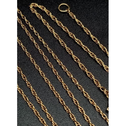 670 - A 9K Yellow Gold Disappearing Necklace and Bracelet Set. 47 and 16cm. 1.72g total weight.