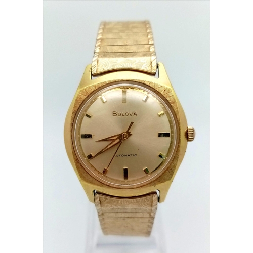 1248 - A Vintage 1969 Bulova Gold Plated Gents Watch. GP expandable strap and case - 32mm. Automatic moveme... 