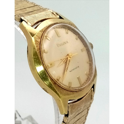 1248 - A Vintage 1969 Bulova Gold Plated Gents Watch. GP expandable strap and case - 32mm. Automatic moveme... 