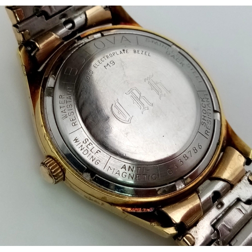 1248 - A Vintage 1969 Bulova Gold Plated Gents Watch. GP expandable strap and case - 32mm. Automatic moveme... 