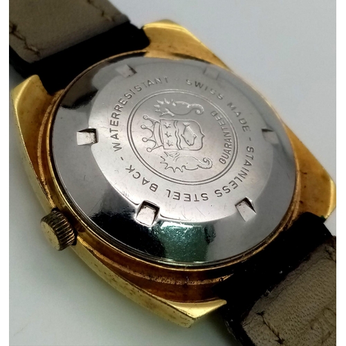 1264 - A Vintage Sicura 25 Jewel Gents Watch. Black leather strap. Two tone case - 37mm. Automatic movement... 