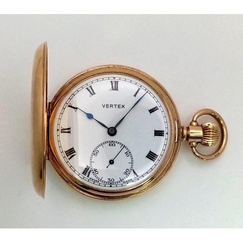 27 - A Sublime Vintage 9K Gold Vertex Full Hunter Pocket Watch. White dial with sub second dial. Top wind... 