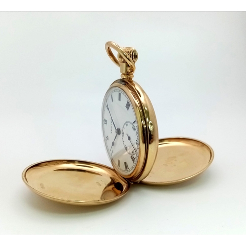 27 - A Sublime Vintage 9K Gold Vertex Full Hunter Pocket Watch. White dial with sub second dial. Top wind... 