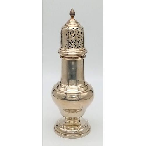 381 - A Large Antique Sterling Silver Sugar Caster. Birmingham hallmarks. 25cm tall. 253g