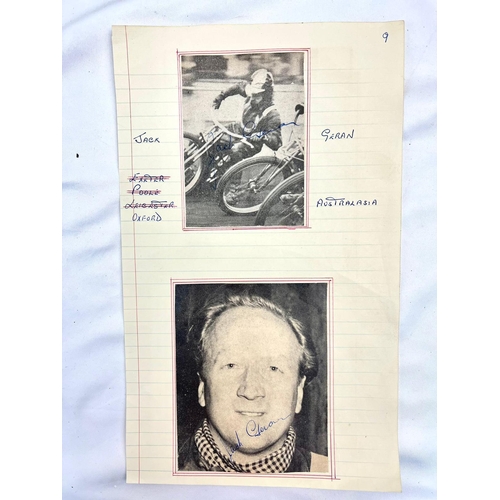 724 - Six Vintage World Class Speedway Riders Signatures. Including: Jack Geran, Ron How and Marian Kaiser... 