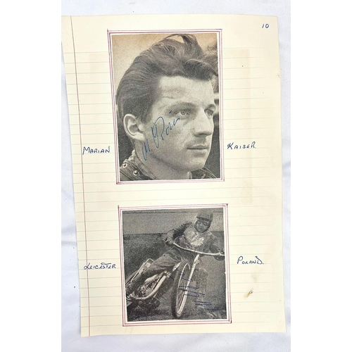 724 - Six Vintage World Class Speedway Riders Signatures. Including: Jack Geran, Ron How and Marian Kaiser... 