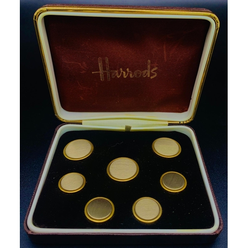 1389 - A Vintage Box of Seven Two-Tone Buttons from Harrods. In a Harrods presentation box.