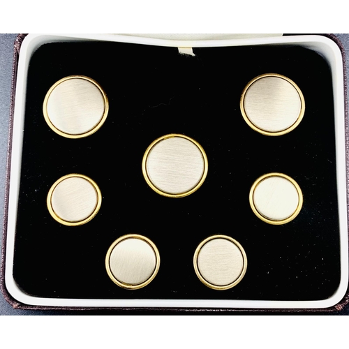 1389 - A Vintage Box of Seven Two-Tone Buttons from Harrods. In a Harrods presentation box.