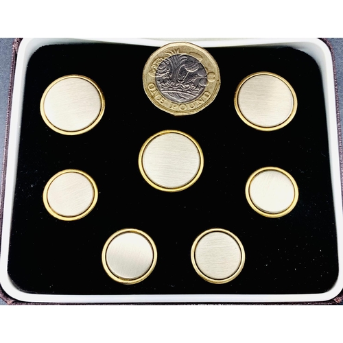 1389 - A Vintage Box of Seven Two-Tone Buttons from Harrods. In a Harrods presentation box.