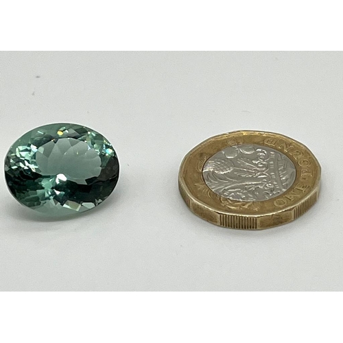 387 - A 16ct Pale Green Gemstone. Oval cut with no visible inclusions. 18 x 14 x 10mm. Heat treated. No ce... 