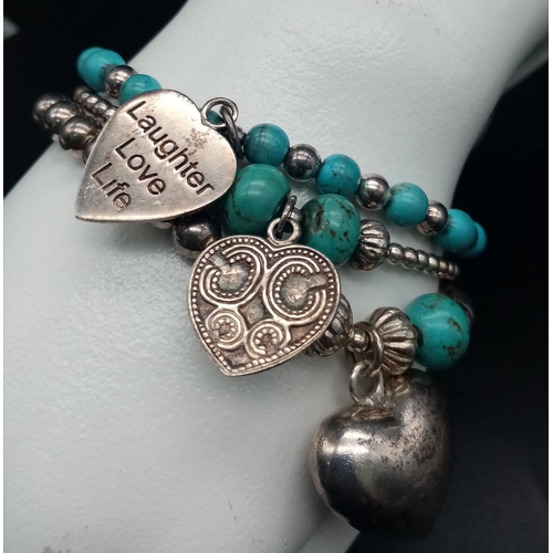 461 - Three Vintage 925 Silver and Turquoise Expandable Annie Haak Bracelets. 37g total weight.