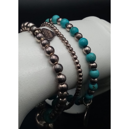 461 - Three Vintage 925 Silver and Turquoise Expandable Annie Haak Bracelets. 37g total weight.