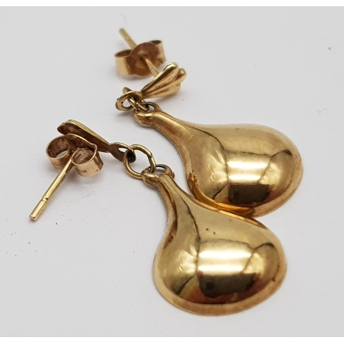 482 - Two Pairs of 9K Yellow Gold Earrings. One stone set, the other teardrops. 1.76g total weight.