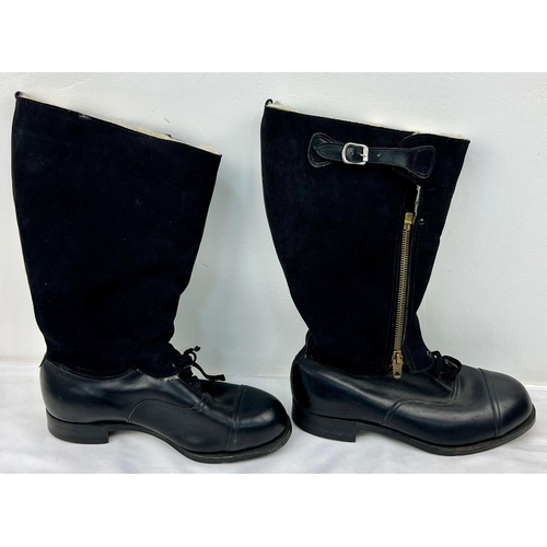 353 - RAF 1943 Escape Pattern Flying Boots. In the form of black leather Oxford style lace-up shoes with b... 