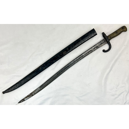 647 - French M1866 Chassepot Bayonet & Original Scabbard. Blade spine marked ‘Mre. d'Armes de Chatt.’ and ... 