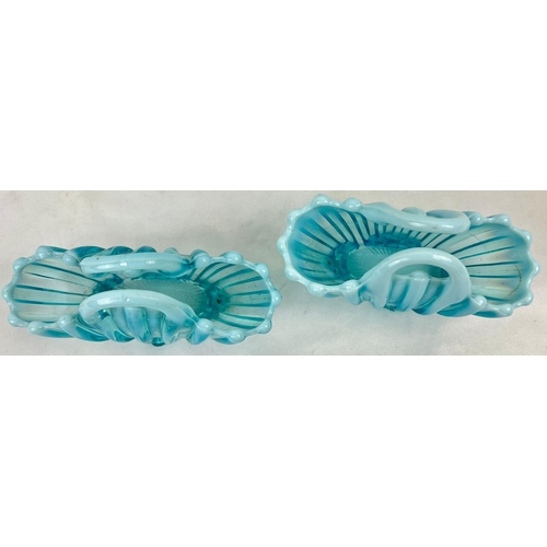 887 - A Pair of Victorian Pressed Glass Blue Pearlie Baskets. 17 x 11cm.