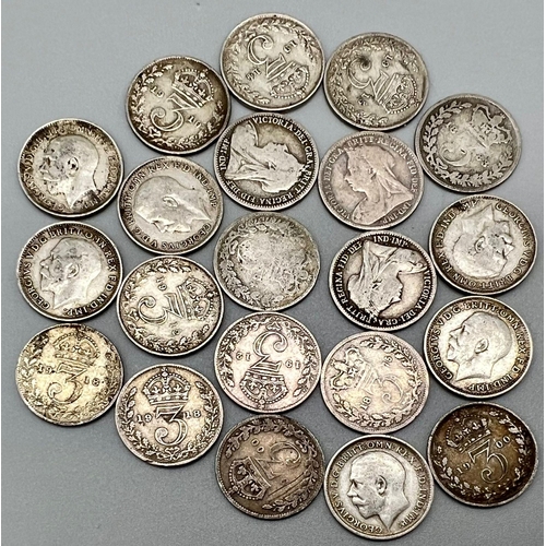 1368 - 20 x Antique pre 1920 Threepence Coins. please see photos for condition. total weight 28.79grams