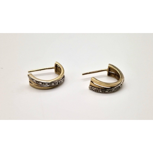 1369 - A Pair of Vintage 9k Yellow and White Gold Half Hoop Earrings. total weight 1.95grams