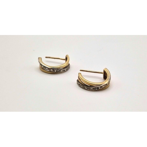 1369 - A Pair of Vintage 9k Yellow and White Gold Half Hoop Earrings. total weight 1.95grams